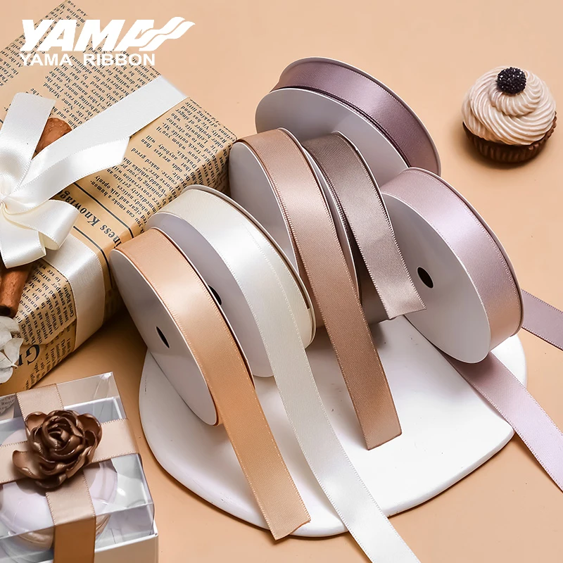 YAMA-Single Face Satin Ribbon 100 Yards 25 28 32 38mm  Brown for Party Wedding Decoration Handmade Rose Flowers Christmas Gifts