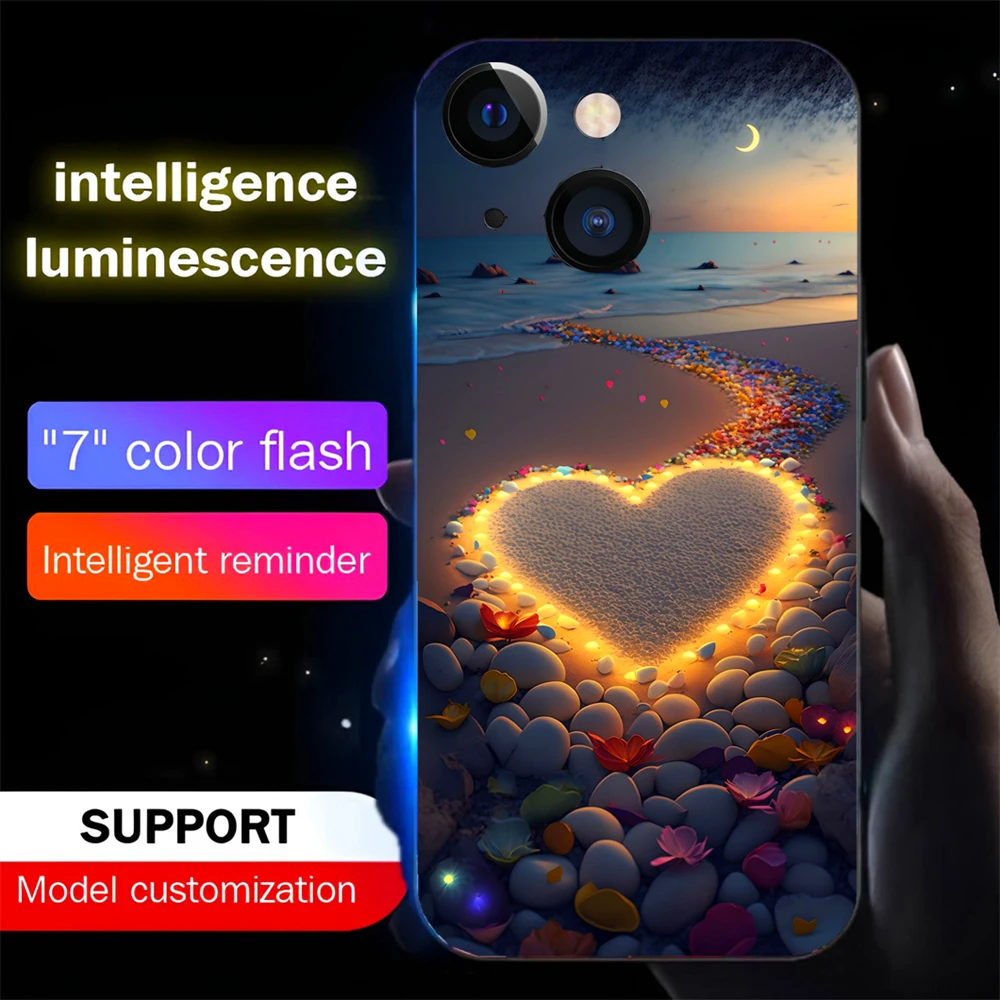 

Healing Love Heart LED Light Phone Case Glitter Shockproof Cover For iPhone 15 14 13 12 11 Pro Max XR XS Plus 6 7 8 SE2020