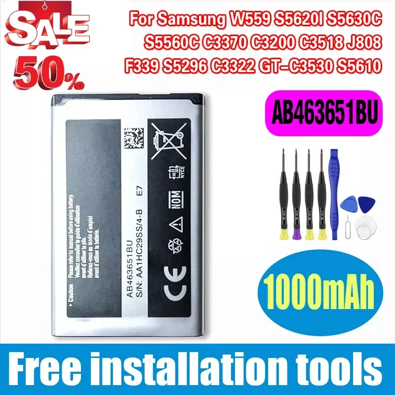

Аккумуляторы для мобильных телефонов Samsung W559, S5620I, S5630C, S5560C, C3370, C3200, C3518, J808, F339, S5296, C3322, GT-C3530, S5610 (модель AB463651BU)