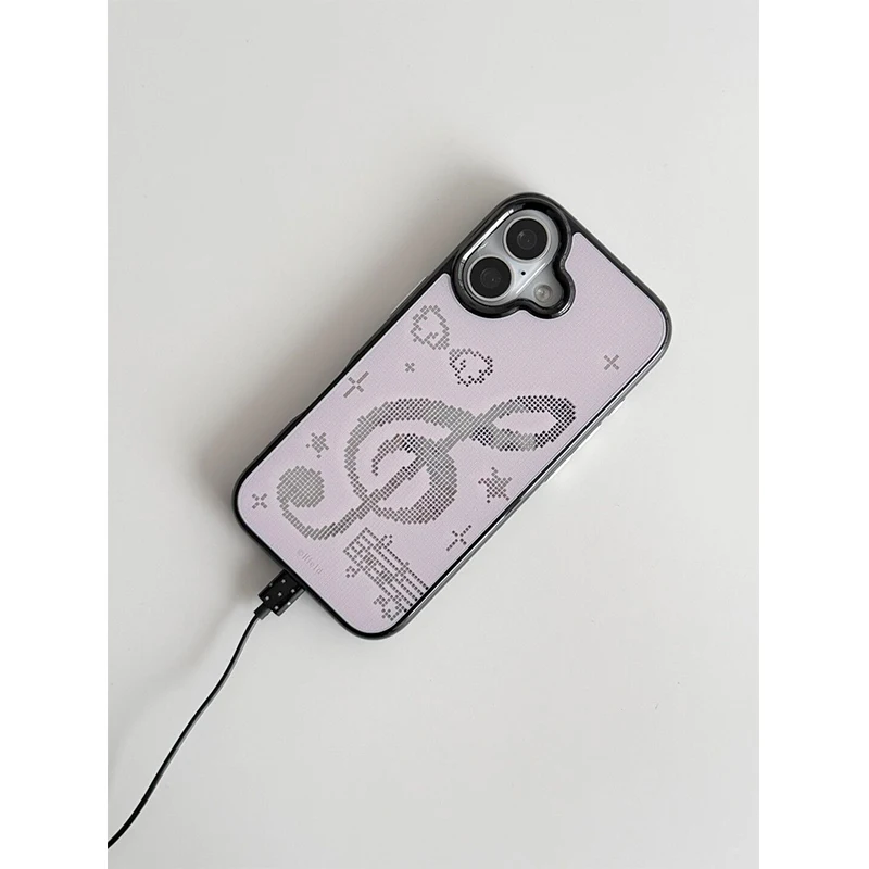 INS Korean Pink Mosaic Music Notes Phone Case For IPhone 17 Air 16 15 14 12 13 11 Pro Max Mini 78Plus Anti Fall  Back Y2k Cover view 5