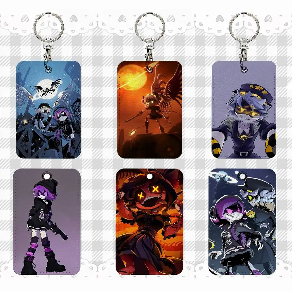 

Game M-Murder Drones N V J Rectangle ID Card Case Keychain Access Card Bag Key Tag Ring Leather Card Holder Key Ring Access