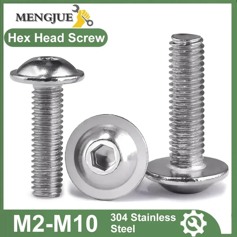 Tête ronde à six pans creux en acier inoxydable 304, M2, M2.5, M3 figuré, M5, M6, M8, M10, vis à 2,2 à collier de rondelle, ISO7380.2