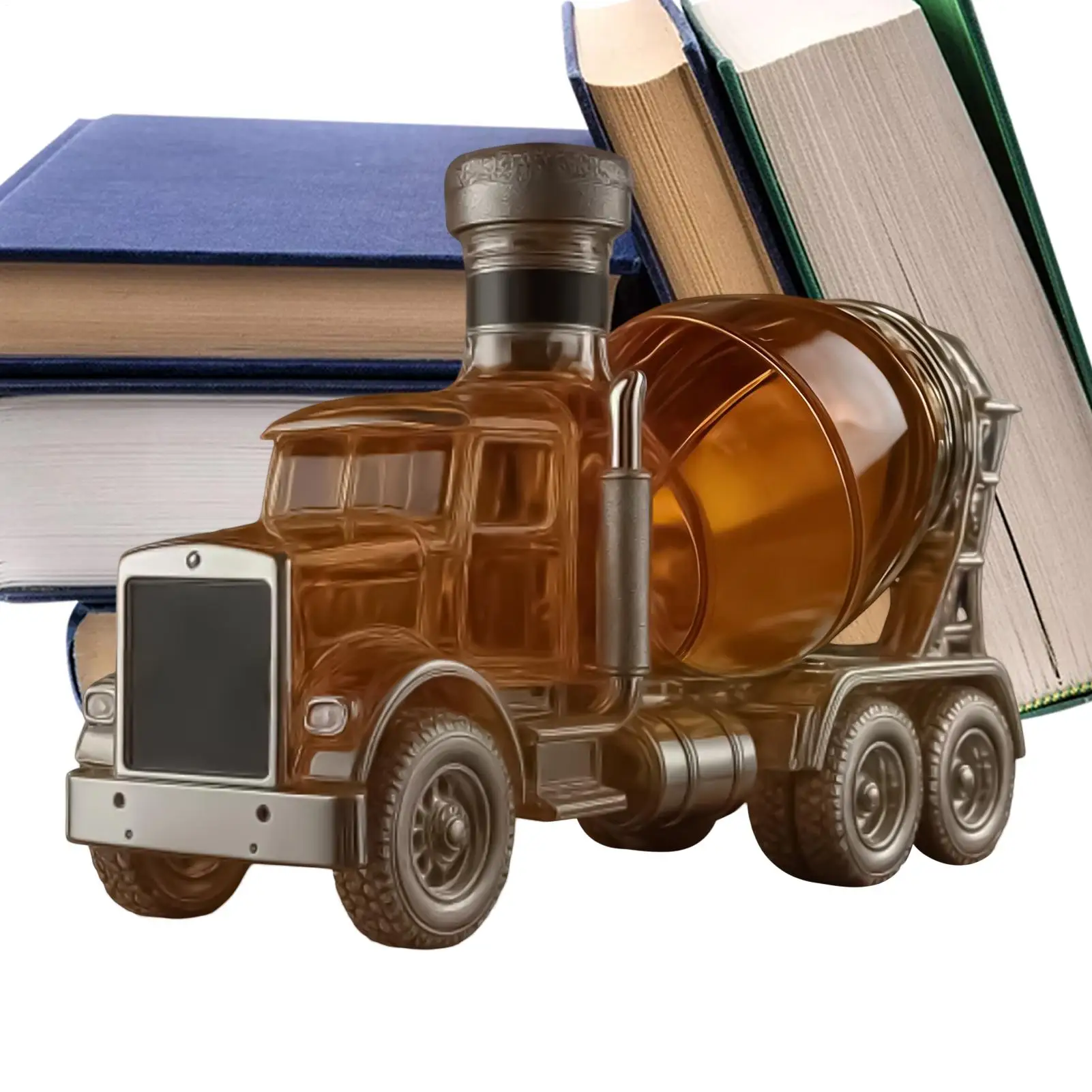 Whiskey Decanter 300ml Cement Mixer Truck Design Glass Whiskey Decanter Bottle for Brandy Bourbon Beverages Family Gathering