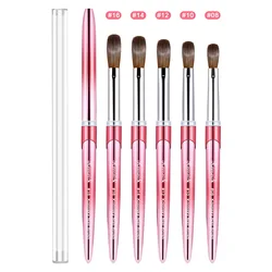 Kolinsky Sable Acrylic Brush Crimped UV Gel Carving Pen Liquid Powder DIY Manicure Nail Drawing Hot Pink Art Brushes Tools