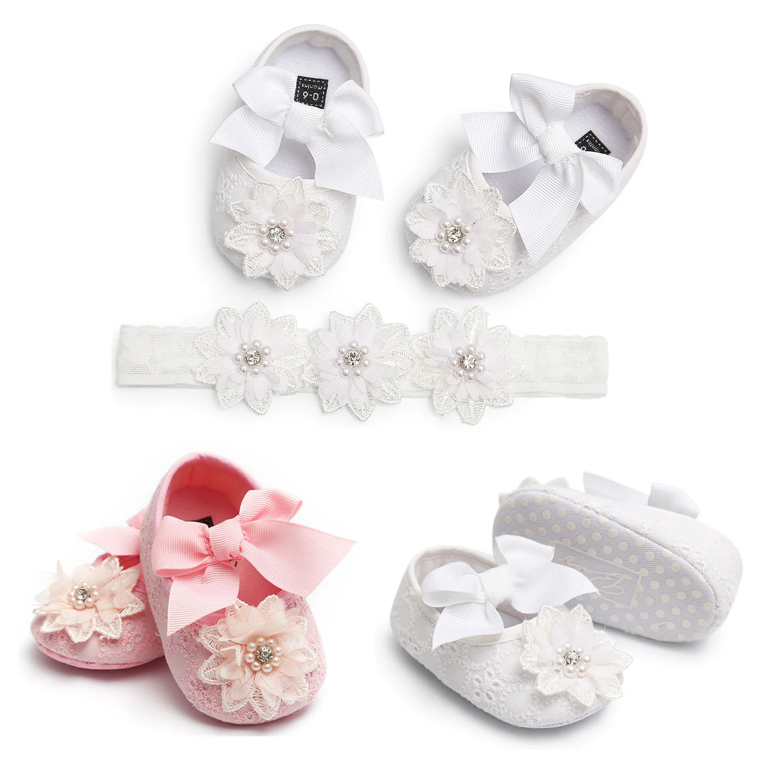 

Baby Girls Mary Jane Flats with Bowknot Floral Princess Wedding Dress Shoes Soft Newborn Infant Crib First Walkers Prewalker