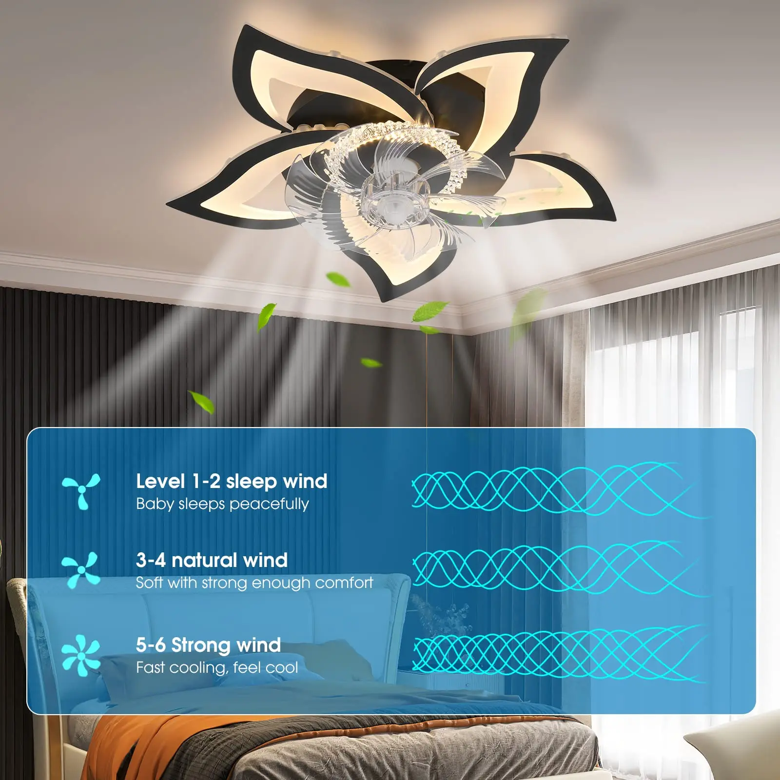 Flower Ceiling Fan Light Cool Summer Creative Electric Fan Lotus Ceiling Lamp Remote Control 6 Speed Ceiling Fan with Light view 5
