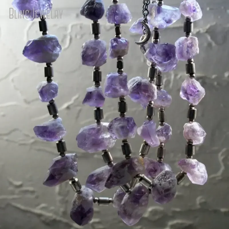 10pcs Raw Amethyst Graduated Collar Necklace Women Silver Plated Bead Crystal Witch Wicca Goth Boho Hippie Chic Y2k Emo Jewelry