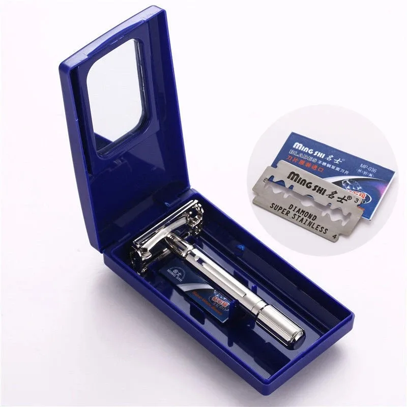 Nueva afeitadora clásica para hombres, maquinilla de afeitar de seguridad de acero inoxidable, máquina de afeitar plegable, maquinilla de afeitar y cuchillas de afeitar profesionales para peluquero