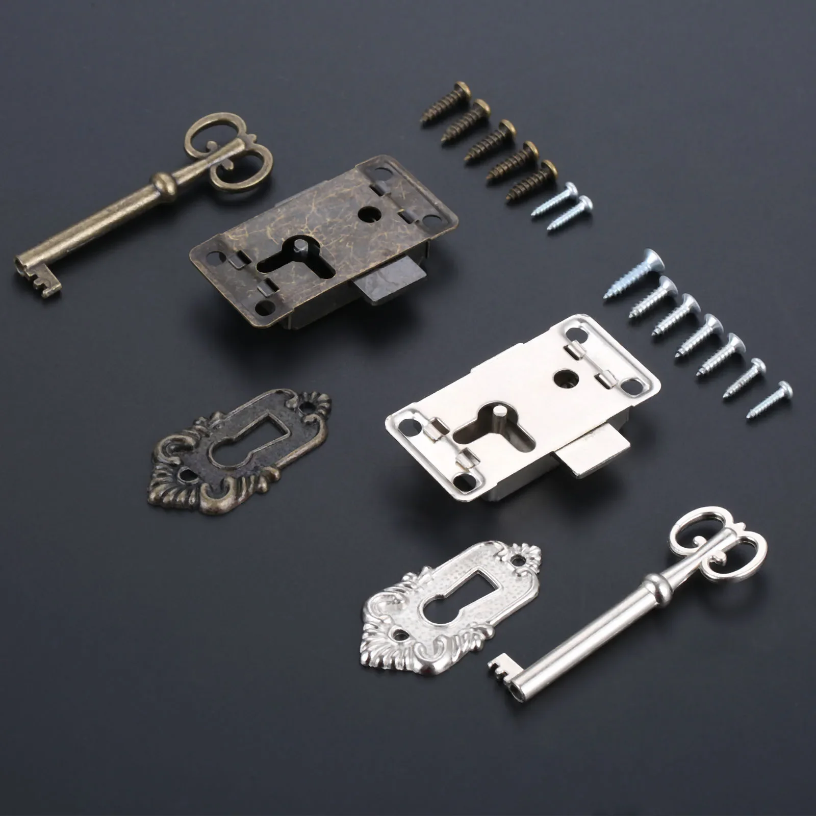 1set Retro Iron Lock+Key Drawer Jewelry Wood Box Cabinet Wardrobe Cupboard Padlock Latch Furniture Decor Silver/Antique Bronze