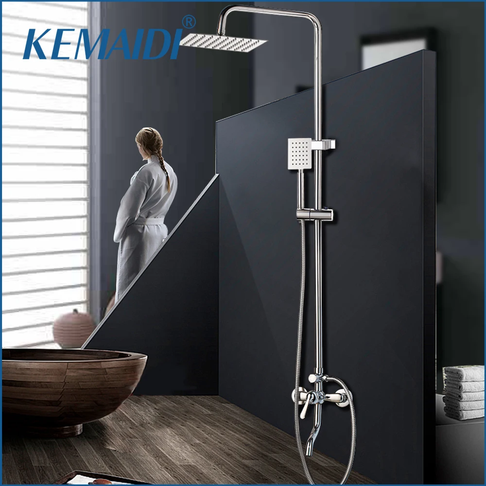 KEMAIDI Chrome Finish Rainfall Shower Faucet Set Single Lever Wall Mounted Shower Systerm with Bathtub Tap Mixer Faucets