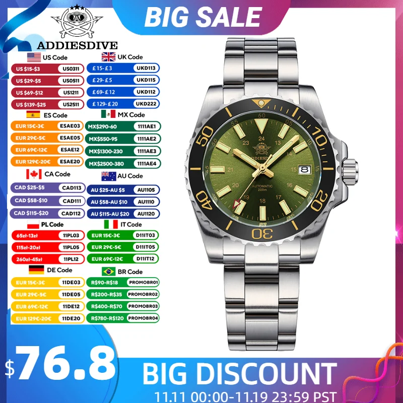 

ADDIESDIVE New Men Watch Diving 8215 Automatic Mechanical Sapphire Top Brand Wristwatch 200m Waterproof Sport Leisure Watch