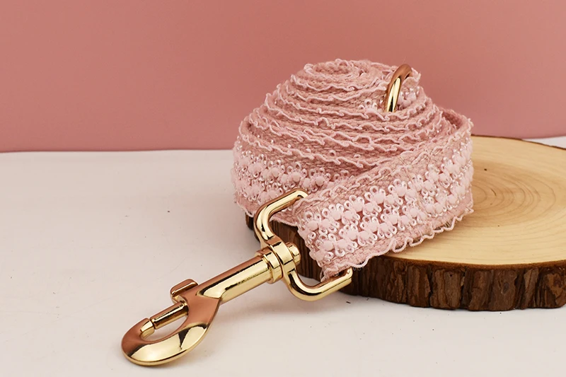 Pink Lace Dog Collar Personalizd Custom Engraved Nameplate Pet Wedding Collar Harness For Dogs Dog Accessories Luxury Lace03