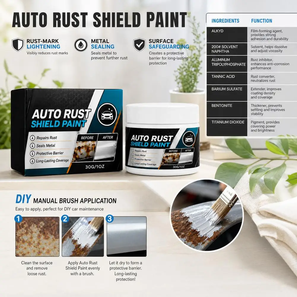 30g Auto Rust Shield Paint Metal Rust Repair Paste Anti Rust Protective Coating Long Lasting Coverage For Car Metal Surface