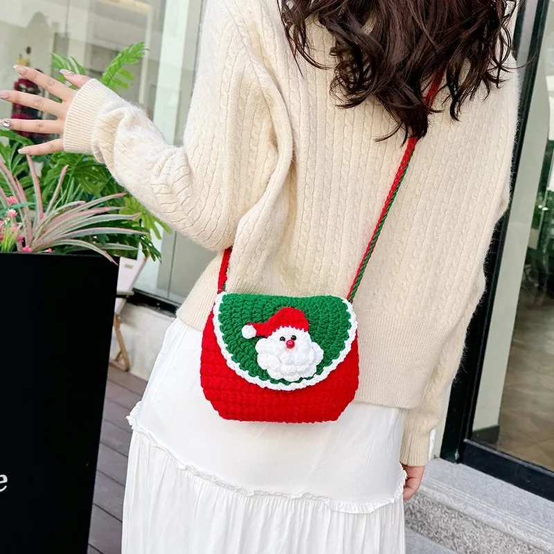 Christmas Woolen Knit Bag Cute and Fashionable Santa Claus One Shoulder Crossbody Bag Women's Horizontal Square Coin Purse