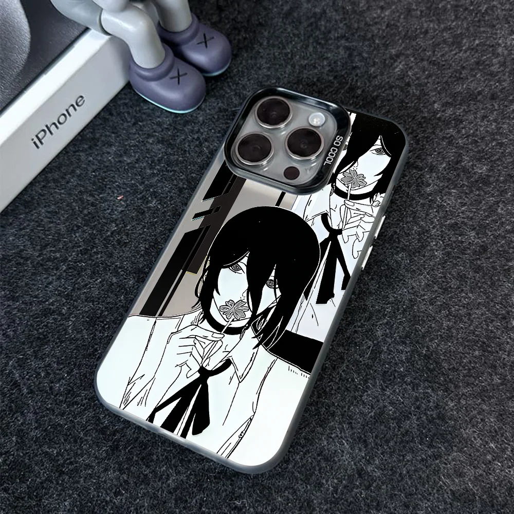 Reze Chainsaw Man Anime Phone Case IMD Color Silver Shell For IPhone 16 15 14 13 12 Pro Max Plus