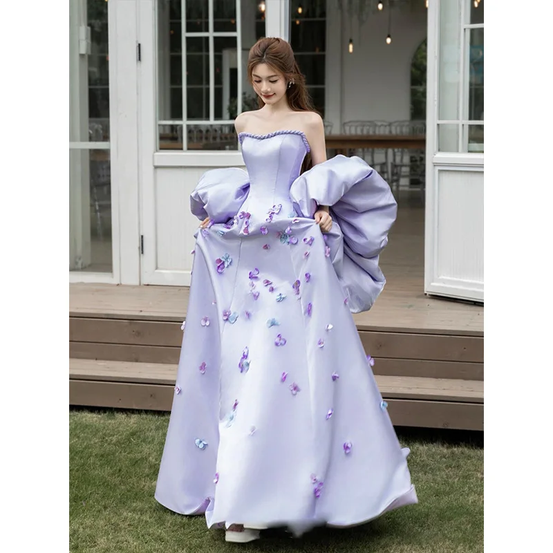 

Фиолетовое Новое Роскошное Вечернее Платье 2026 с Аппликациями из Страз и Цветами для Выпускного, Дня Рождения, Изысканное Элегантное Платье для Вечеринок, Vestido De Novia