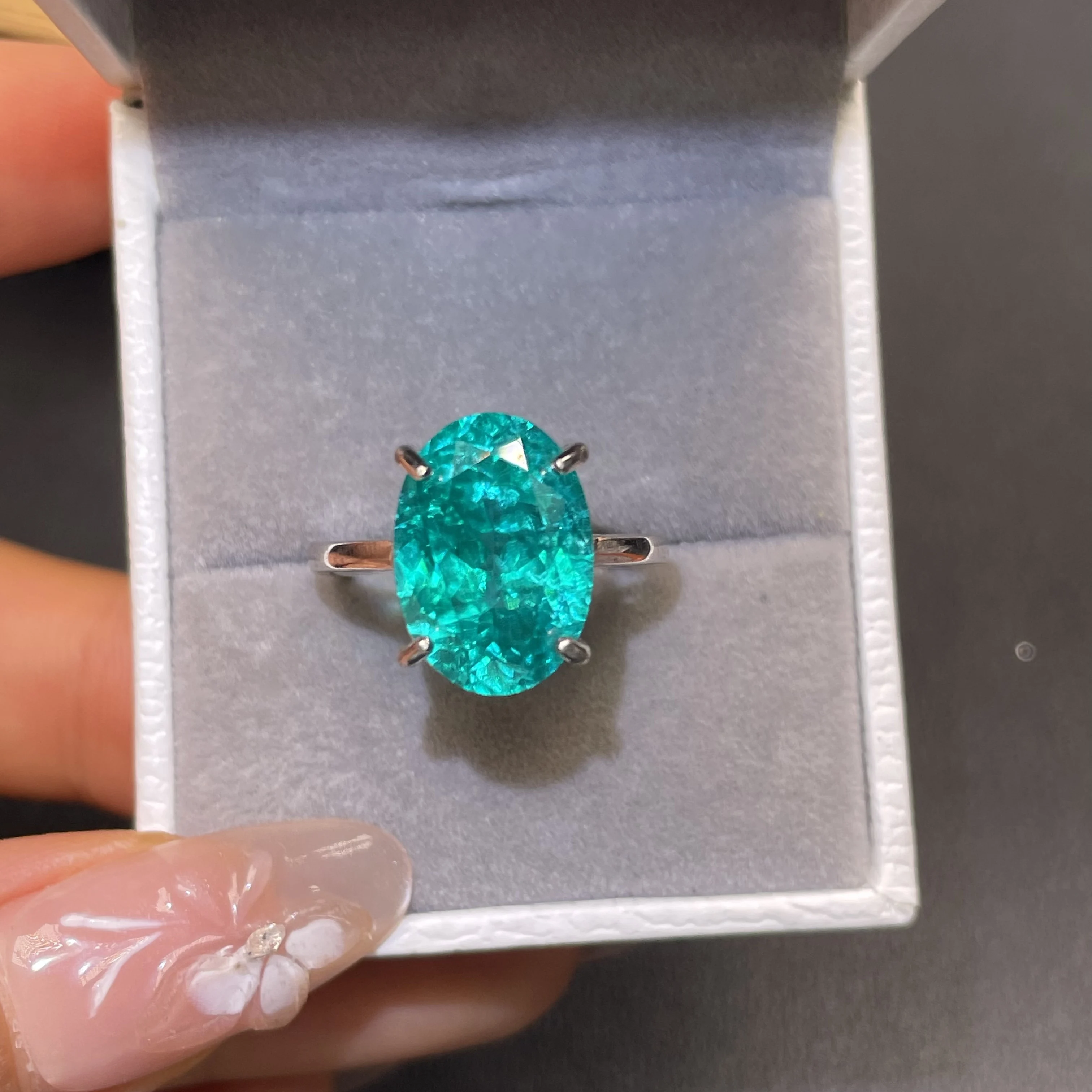Natural Paraiba 10ct Large Particle Pure Silver Ring - Simple Design, Essential for Daily, Banquet and Party Occasions