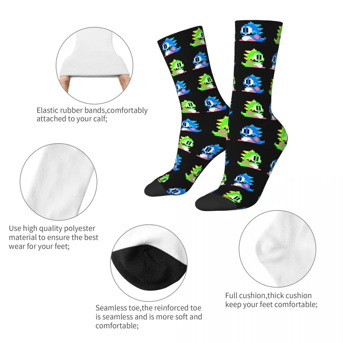 Happy Funny Male Men Socks Hip Hop 8-Bit Bubble Bobble Dragons Sock High Quality Women Socks Spring Summer Autumn Winter