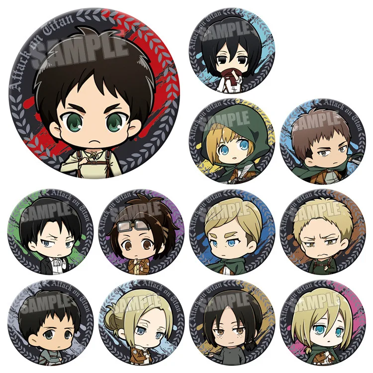 Conjunto de insignias de anime Attack on Titan versión Q Annie Leonhart Reiner Braun Historia Reiss personaje Pin botón colección de 12 estilos
