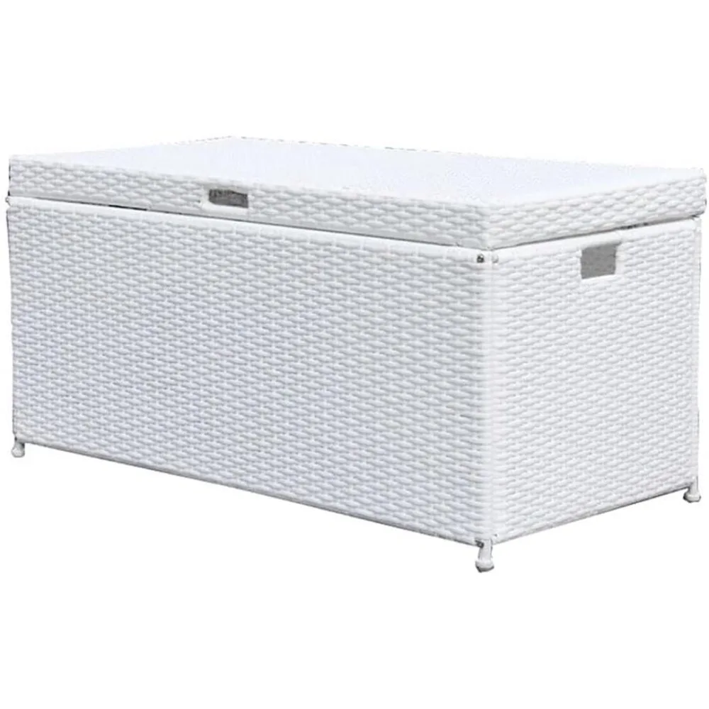 Hill Caja de almacenamiento para patio de mimbre/atrtán con estructura de acero en blanco