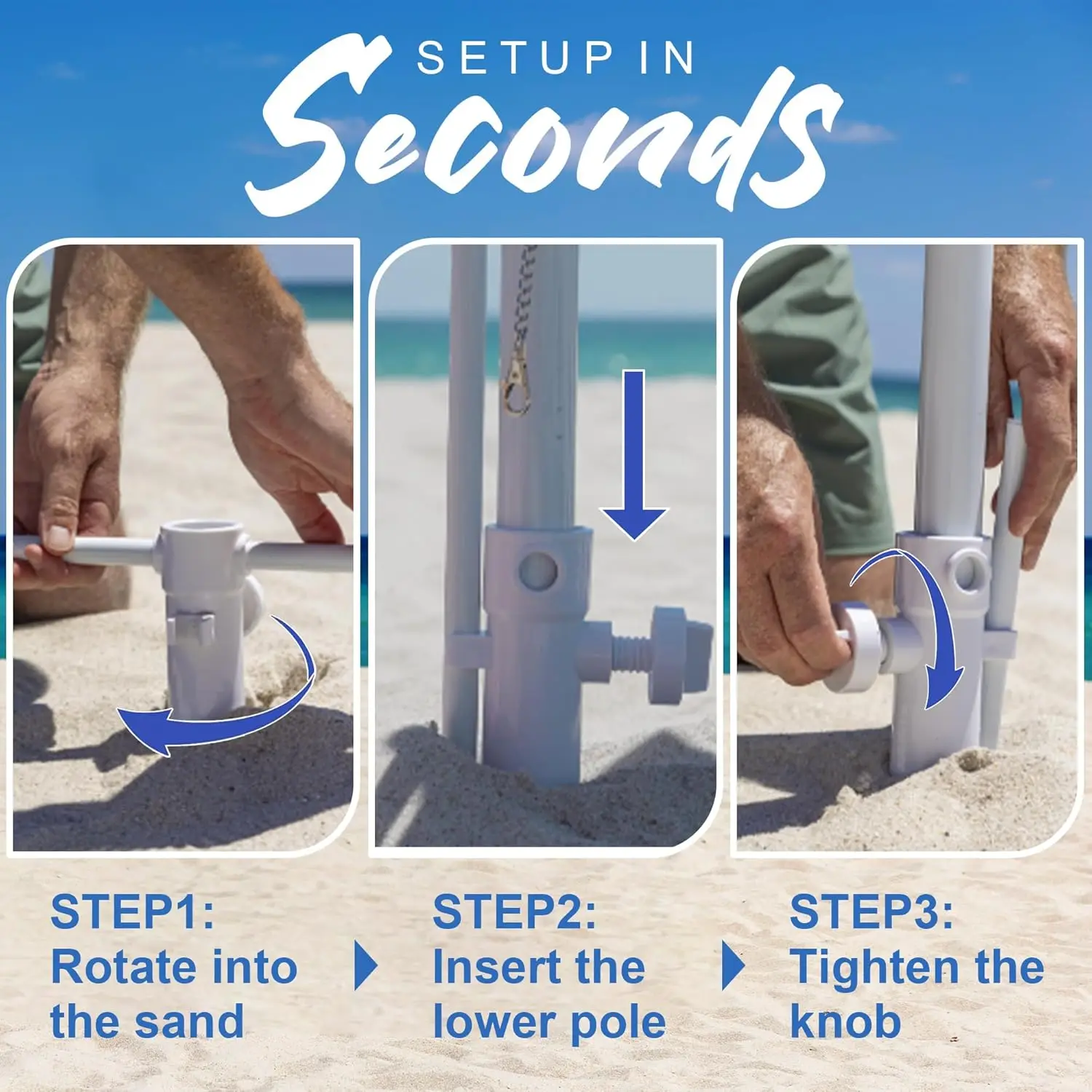 مظلة شاطئ شديدة التحمل مقاومة للرياح بطول 7 أقدام مع مرساة رملية وعمود إمالة وحماية من الأشعة فوق البنفسجية 50+ للاستخدام الخارجي