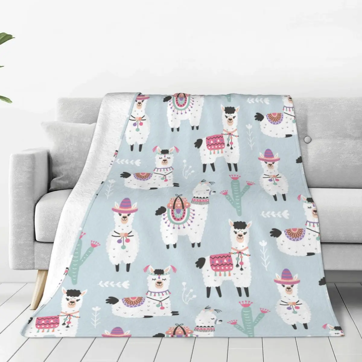 

Cute Alpaca Fleece Throw Blankets Cartoon Animal Blankets for Bed Car Super Soft Quilt