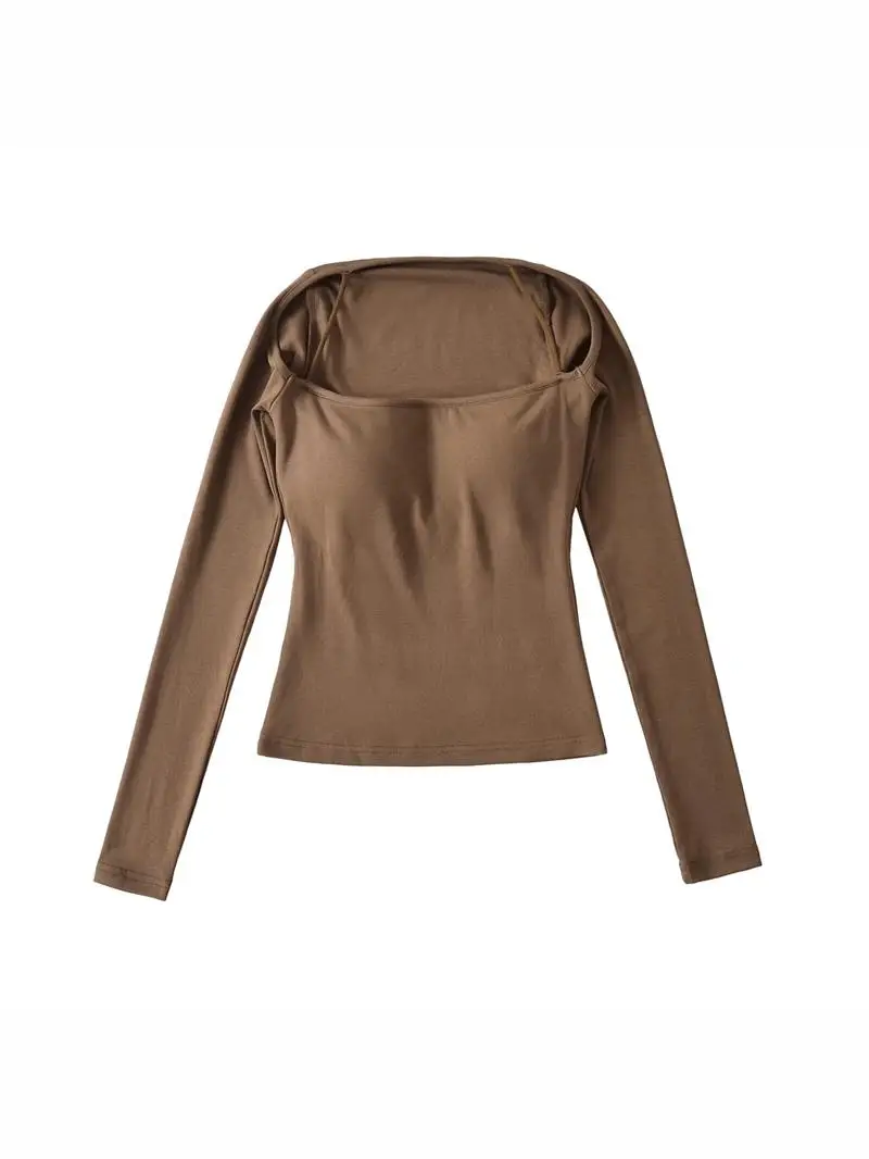 Sexy américain rétro coupe ajustée longue Sve T-irt une épaule conception épicée fille couche de Base haut ort Sle Street Faion