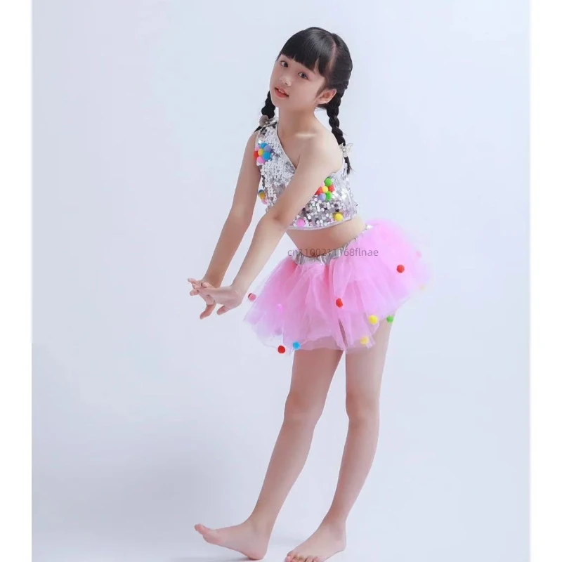 Детский костюм для выступлений, джазовый танец, пышная юбка принцессы, танцевальный фестивальный костюм для детского сада с головным убором