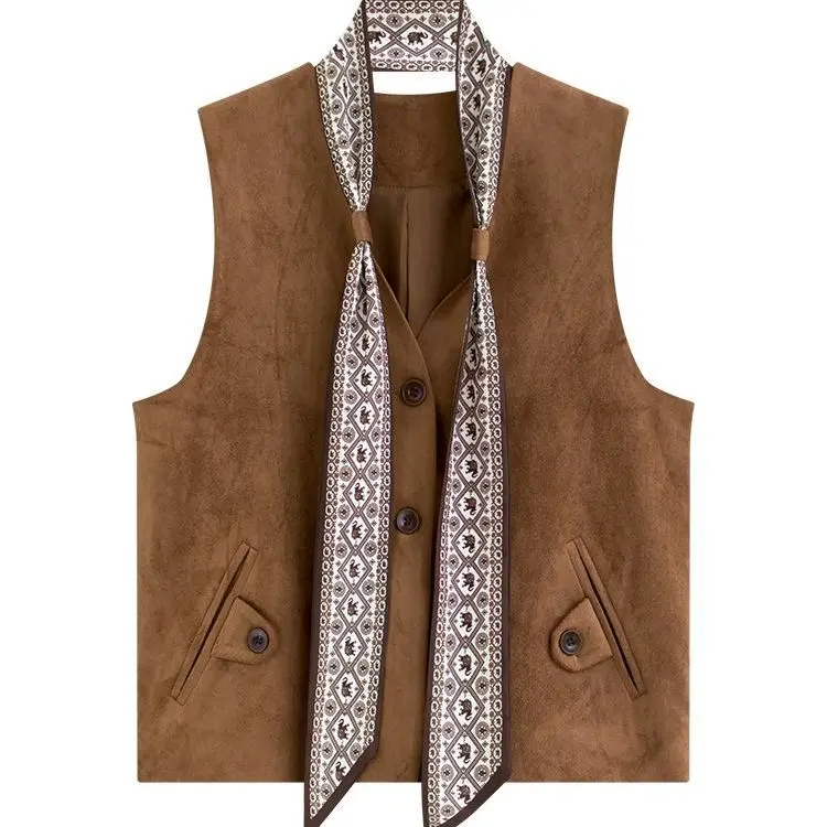 Autumn and winter vest women's autumn and winter new French silk scarf v-neck top foreign style stacked sleeveless vest jacket