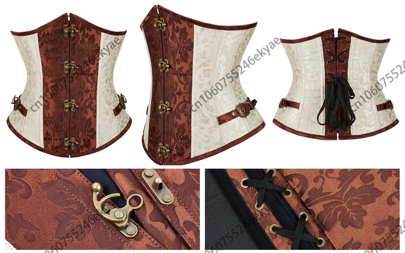 Steampunk Unterbrustkorsett Leder Braun Piratenkorsett Gürtel Schnürung hinten Jacquard Korsett Vintage Top für Frauen – Detail 15