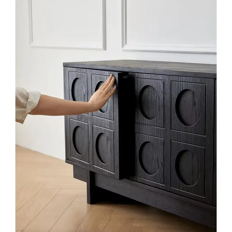 Nordic Storage TV Cabinet New Solid Wood French Vintage Vintage Simple Black Decorative Console Living Room TV Stand