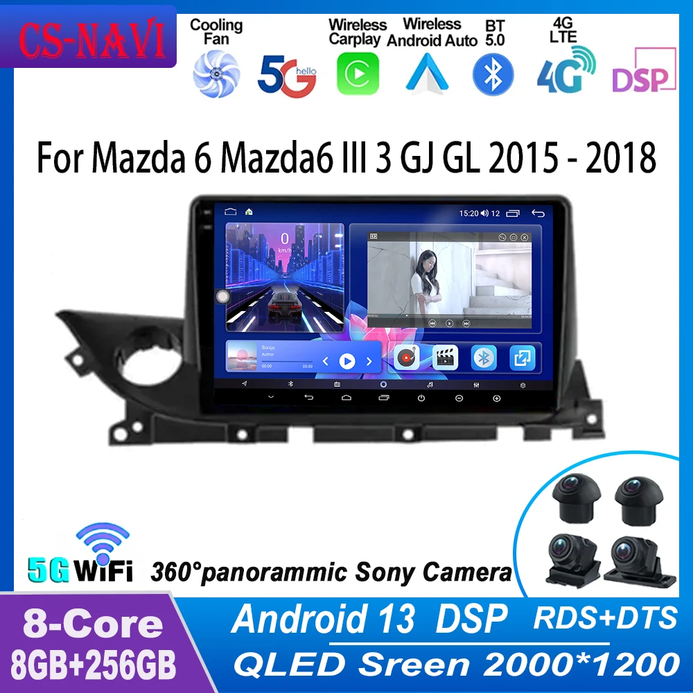 

Car Radio For Mazda6 III 3 GJ GL 2015 - 2018 Multimedia 2Din 4G WIFI GPS Navigation Carplay DVD Head Unit WIFI 4G DSP Android 13