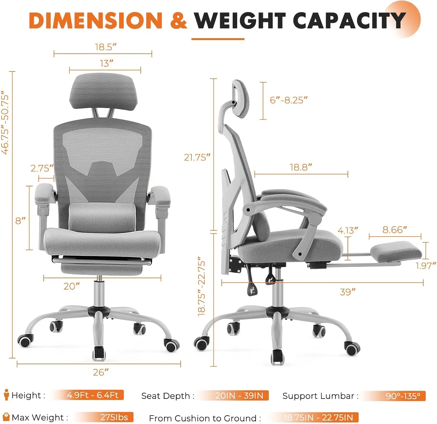 Sweetcrispy Office Computer Desk Chair, Ergonomic High-Back Mesh Rolling Work Swivel Chairs with Wheels, Comfortable Lumbar