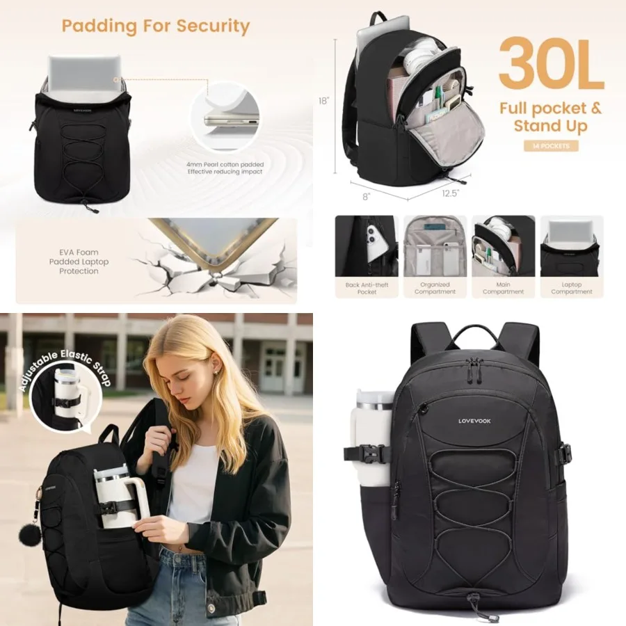 

Mens Backpack with Giant Tumbler Holder Pocket, Everyday Laptop Backpack Commuter Travel Work Computer Bag for Women, Waterproo