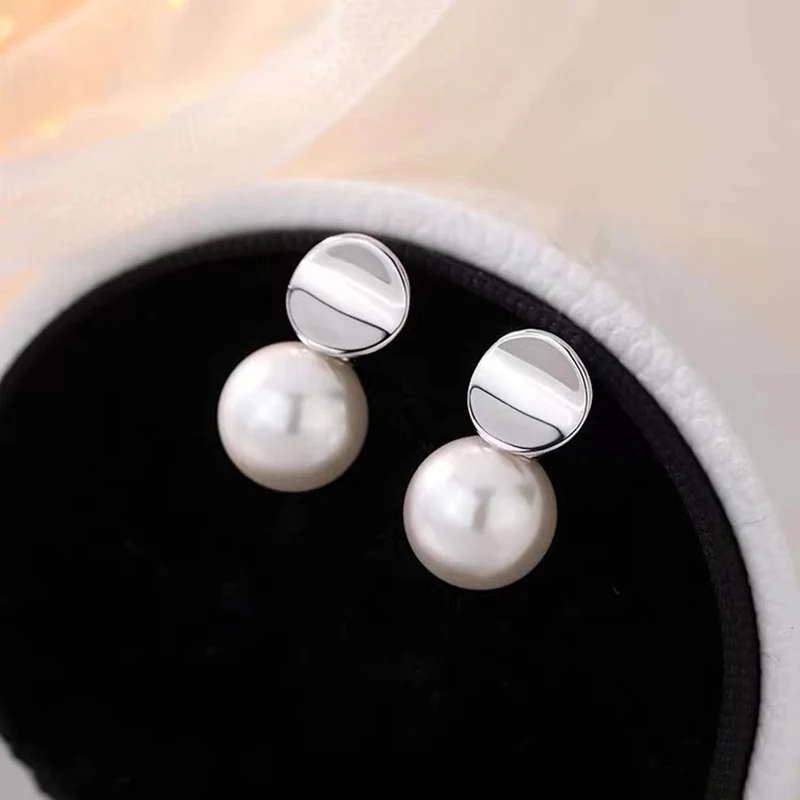 

Настоящее серебро 925, матовые круглые серьги-гвоздики с жемчугом для женщин, классические ювелирные изделия, легкие роскошные аксессуары лета