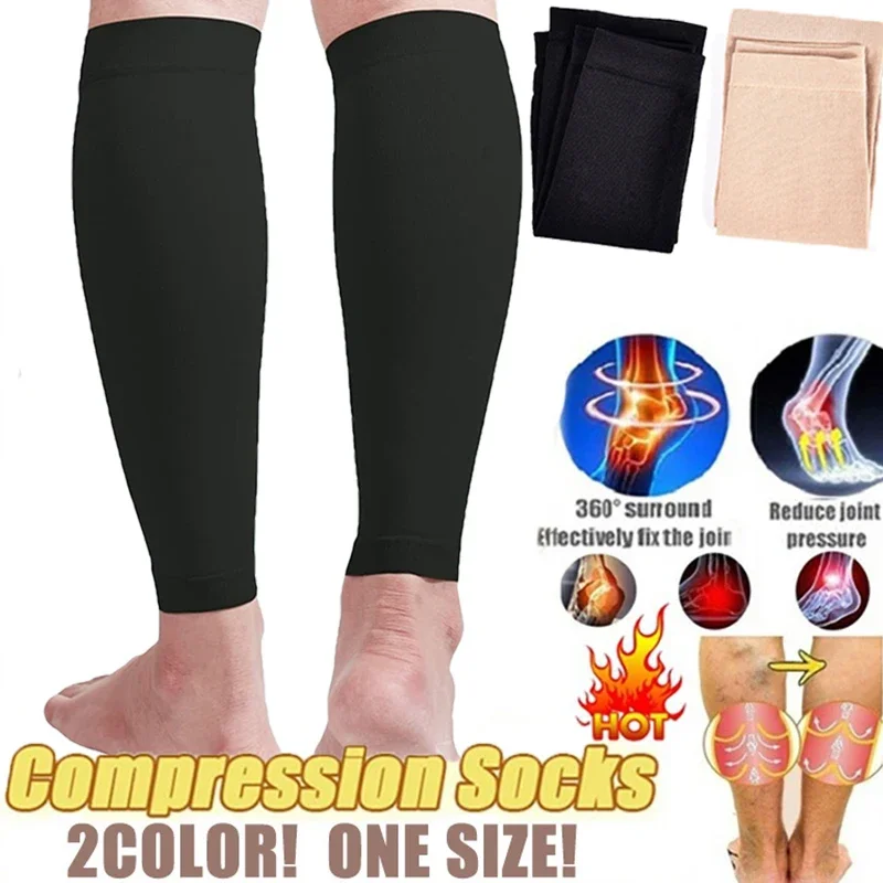 1 paio di vene varicose sollievo dall'affaticamento scaldamuscoli compressione manica polpaccio calzino calza lunga supporto elastico per le gambe gamba tibia calzino