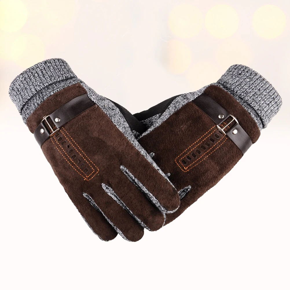 قفازات الشتاء الرجالية القهوة حجم الحرة سميكة الدافئة يندبروف القيادة ركوب الدراجات التزلج قفازات جلد الخنزير الحرارية الباردة والدليل #1