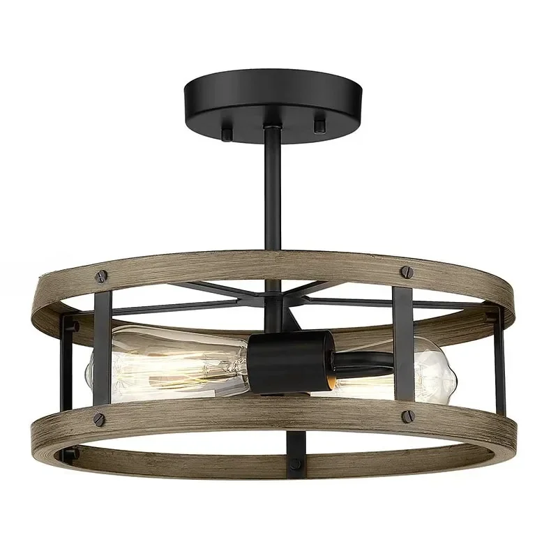 

Industrial Retro Kitchen Living Room Bedroom Circular Wood Grain Ceiling Light