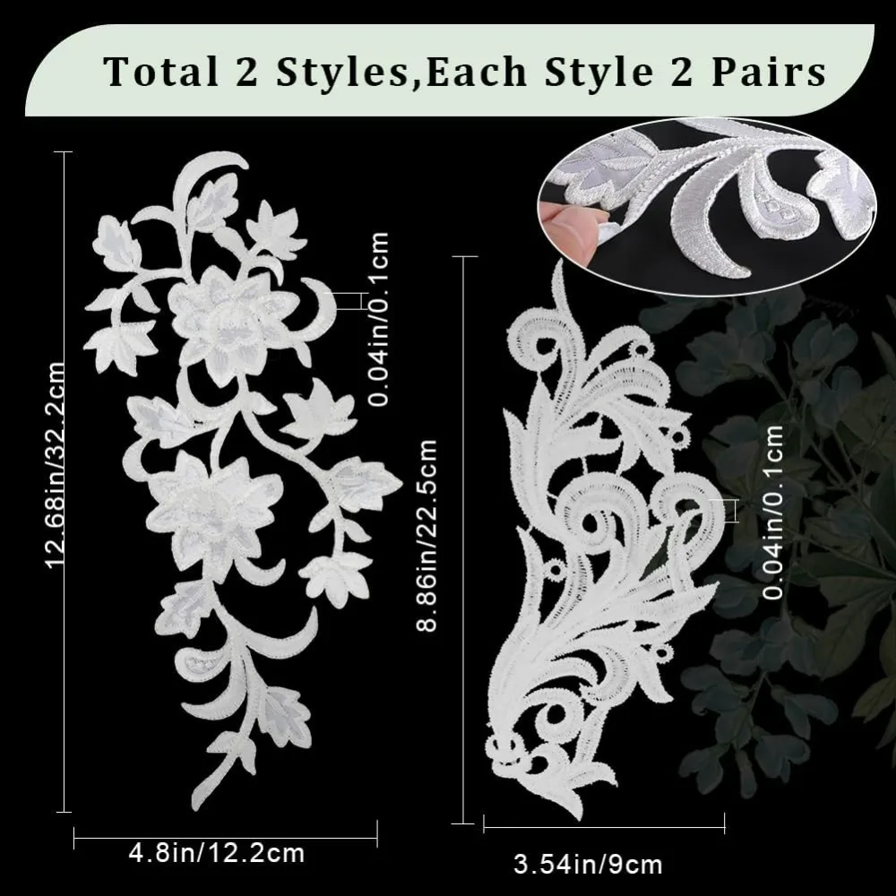 8Pcs 2 Styles Embroidery Lace Flower Patches White Floral Iron on Patches Beige Leaves Vine Embroidered Sew on Fabric Appliques