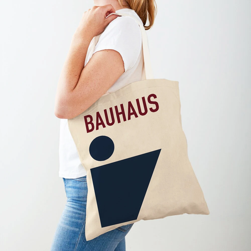 Bauhaus Geometric Line Color Block Double Print Lady Shopping Bag Women Shopper Bags Lady Canvas Gril Tote Travel Handbag