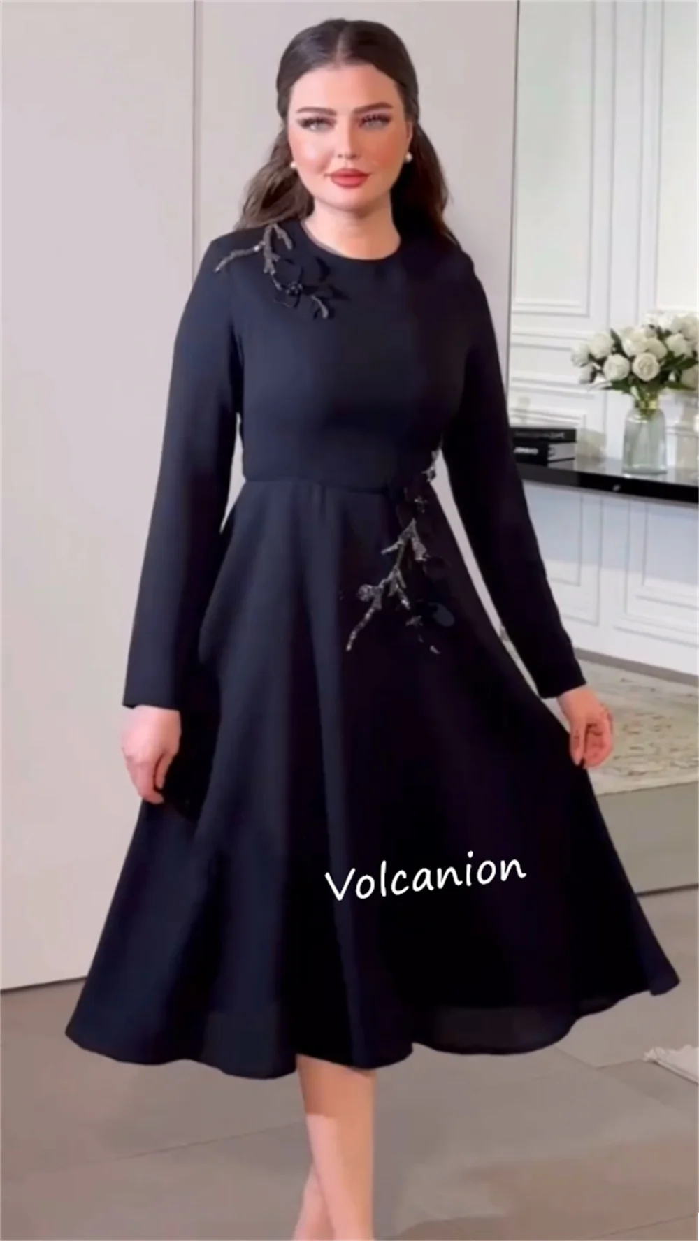 Jersey personalizado miçangas apliques a linha o-pescoço midi vestidos sob medida ocasião clássico tamanhos simples disponíveis