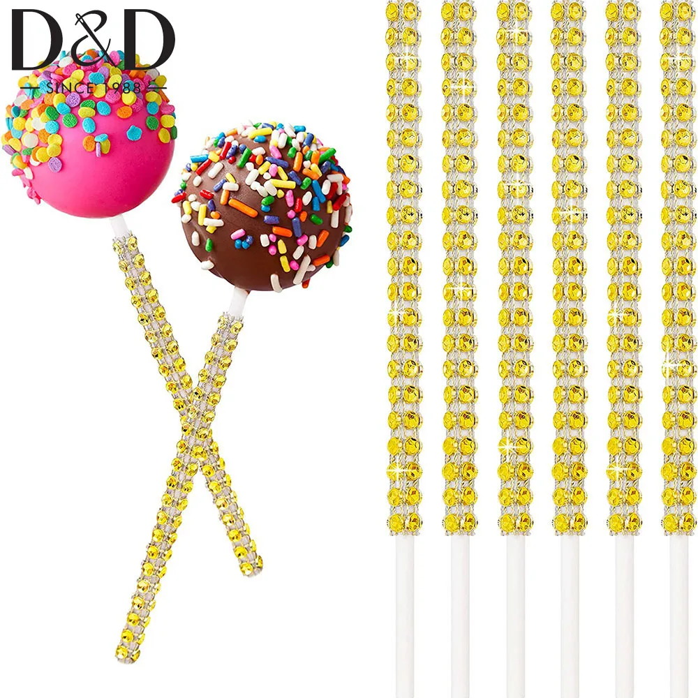 10Pcs/Set Bling Candy Cake Lollipop Paper Sticks For Fruit Treats Sticks Wedding Party Decorations Rhinestone Bling Paper Sticks