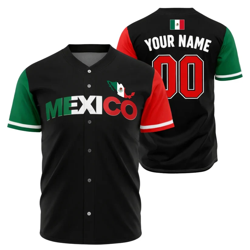 Mexico Custom Baseball Jersey Personalized Name Number Patriotic Mexican Flag Emblem Unisex Sport Tops Wholesale Dropshipping