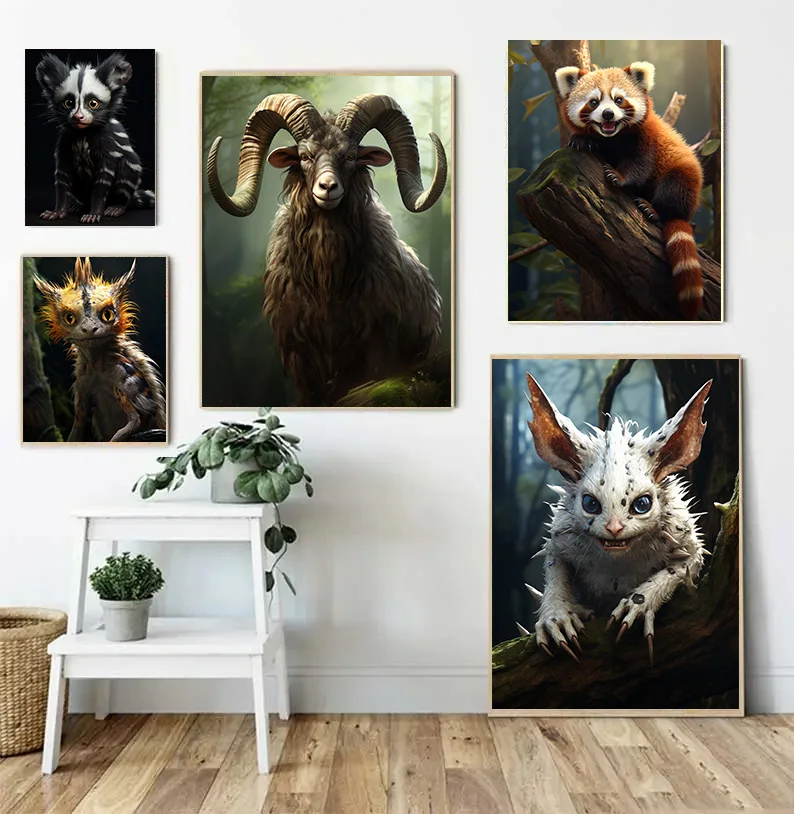 

1Pcs Fox Decoration Home Decorations Canvas Painting Room Decor Anime Animal Posters Goat Beast Poster Nature Wall Art Paintings