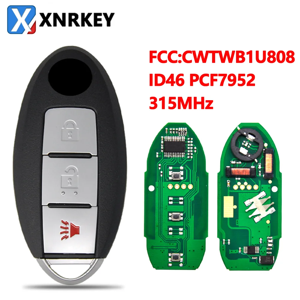 

XNRKEY FCC:CWTWB1U808 3 ButtonSmart Car Remote Key 315MHz For Nissan Cube Juke Quest Leaf Versa 2011-2017 ID46 PCF7952 Chip