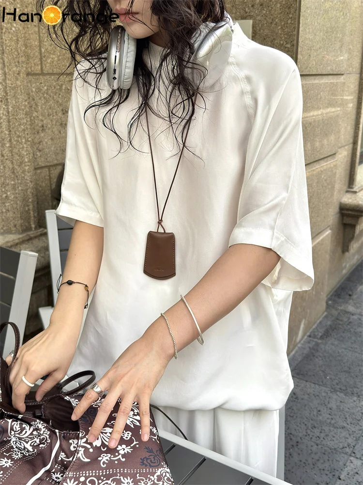 

HanOrange 2025 Summer Fashion Raglan Short Sleeve T-shirt Women Lightweight Smooth Top Tees White