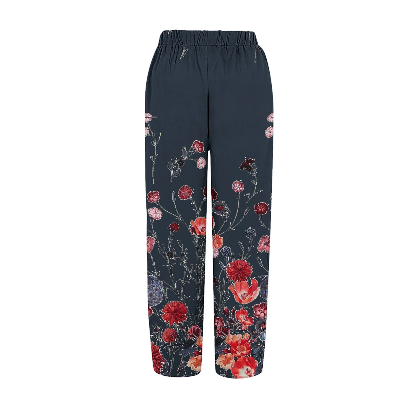 2024 Casual Wide Leg Pants Women Loose Comfort Elastic Waist Harem Pants Vintage Printed Summer Cropped Pants Trousers