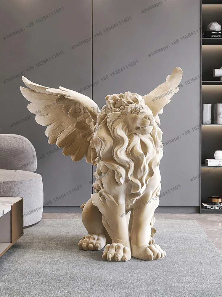 Home Decor Flocking Lion Statue Living Room Large Floor Decorations Office Decor Animal Sculpture Art Ornament Housewarming Gift
