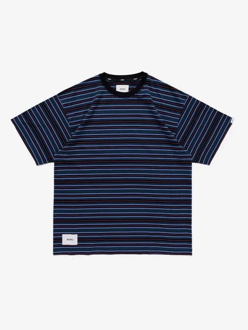 WTAPS Striped T-Shirt Men Women Japanese Streetwear Oversized Crew Neck Short Sleeve Tee Casual Loose Fit Summer Top
