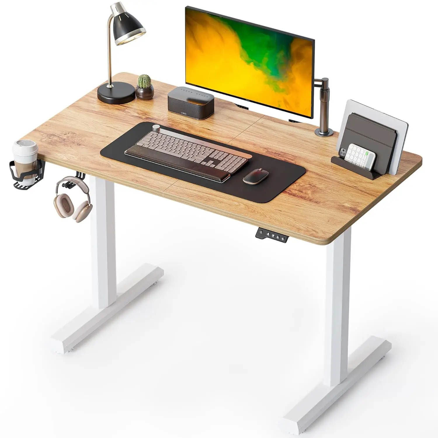 

Height Adjustable Electric Standing Desk 44x24 Sit Stand Home Office Splice Board Light Rustic Brown, Customized